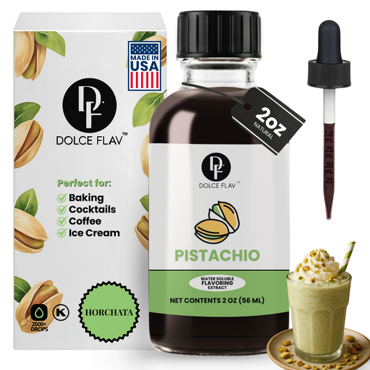 Dolce Flav pistachio flavor extract for lattes, ice cream, and baking