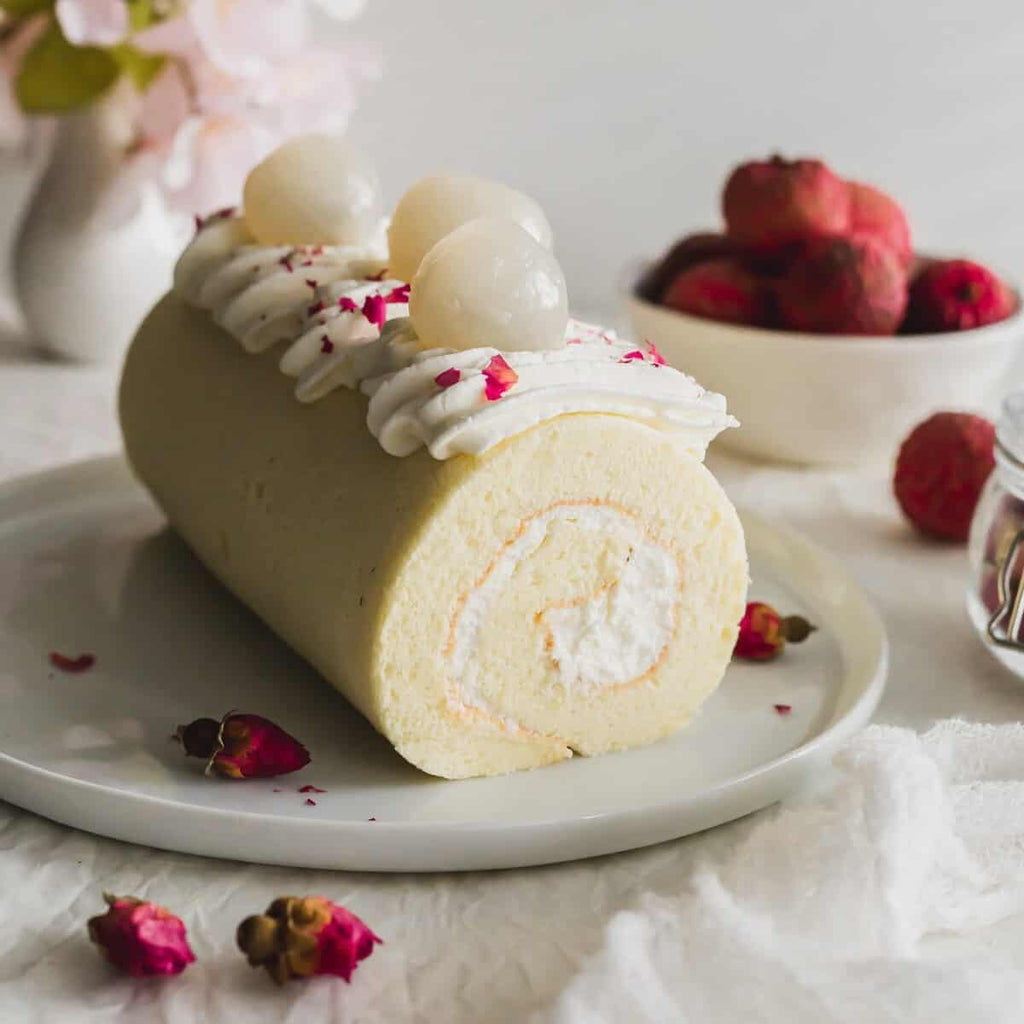 Lychee Rose Cream Roll Cake with Lychee Extract – Floral Elegance in Every Slice