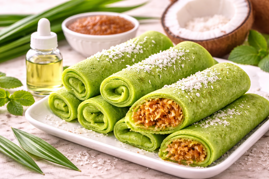 Vibrant Pandan Pancakes with Coconut Filling (Kueh Dadar / Dadar Gulung Style)
