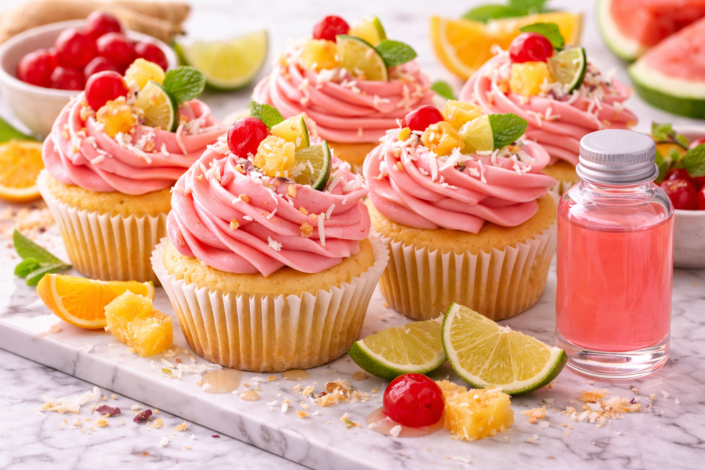 Tropical Punch Cupcakes with Pink Buttercream (Made with Tropical Punch Flavor Extract)