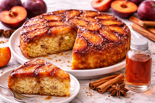 Plum Flavor Extract Upside‑Down Cake | Moist Plum Extract Caramel Cake