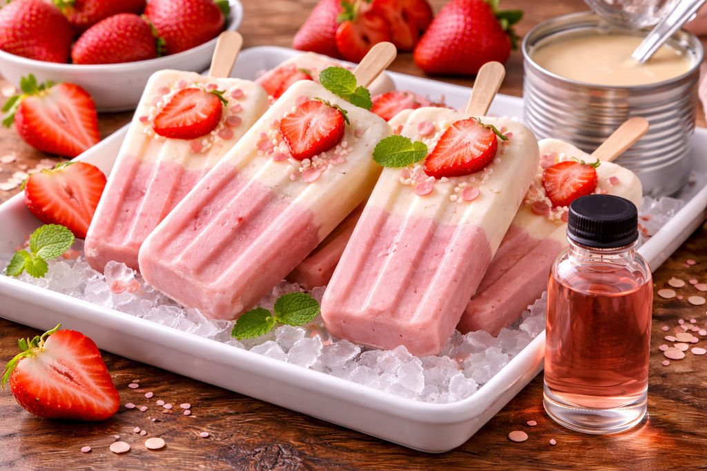 No‑Blend Strawberry Creamsicle Pops with Creamy Sweetened Condensed Milk