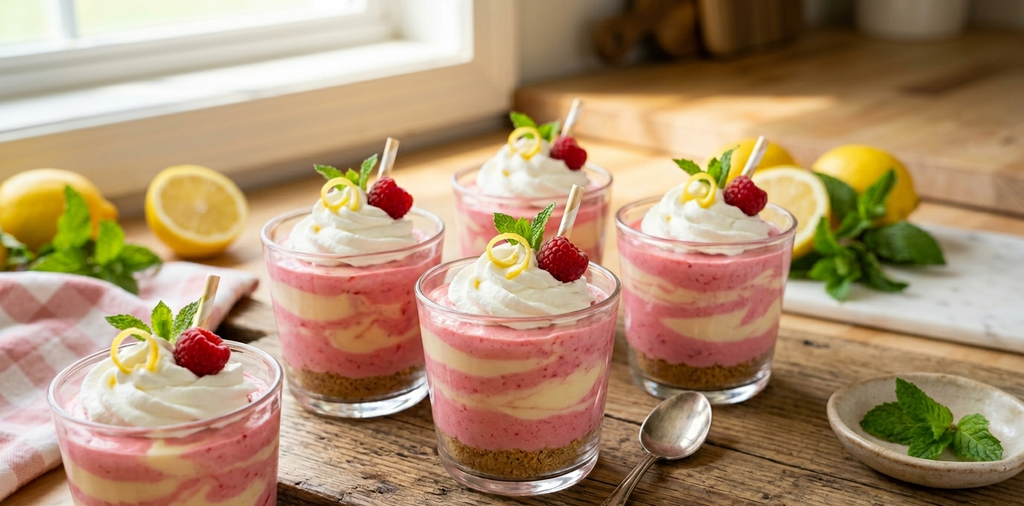 Pink Lemonade Swirl Cheesecake Cups with Pink Lemonade Extract – Bright & Creamy Treat