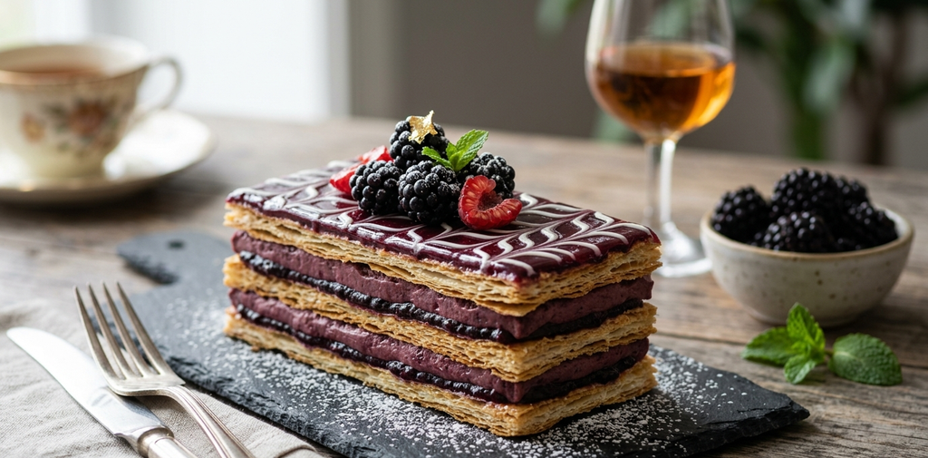 Velvety Blackberry Extract Mille-Feuille – Elegant Pastry with Berry Essence