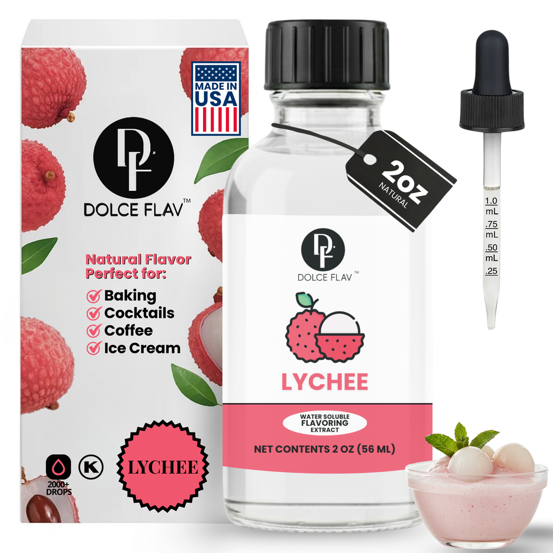 Dolce Flav lychee extract for bubble tea, mocktails, and desserts