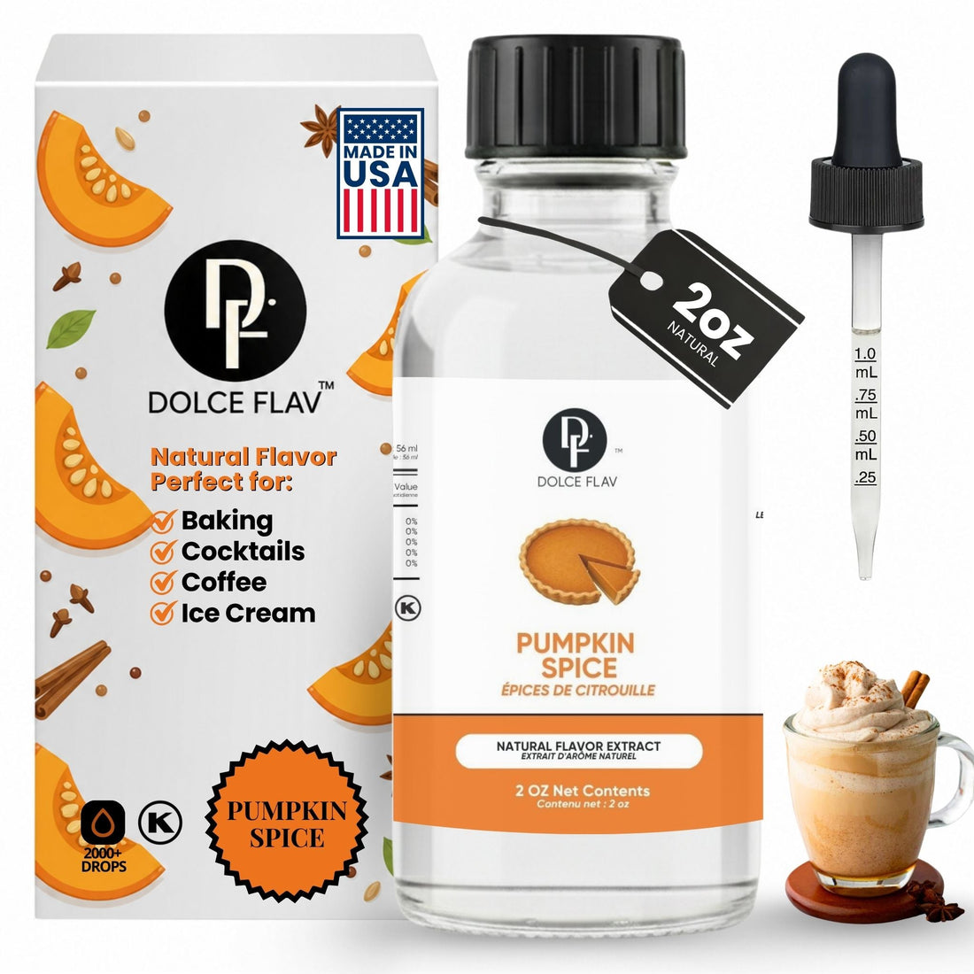 Dolce Flav pumpkin spice extract for lattes, baking, and fall desserts