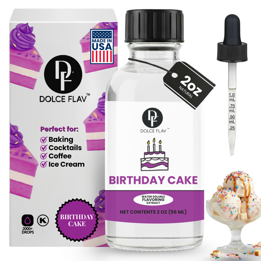 Dolce Flav birthday cake batter extract for baking, lattes, and ice cream