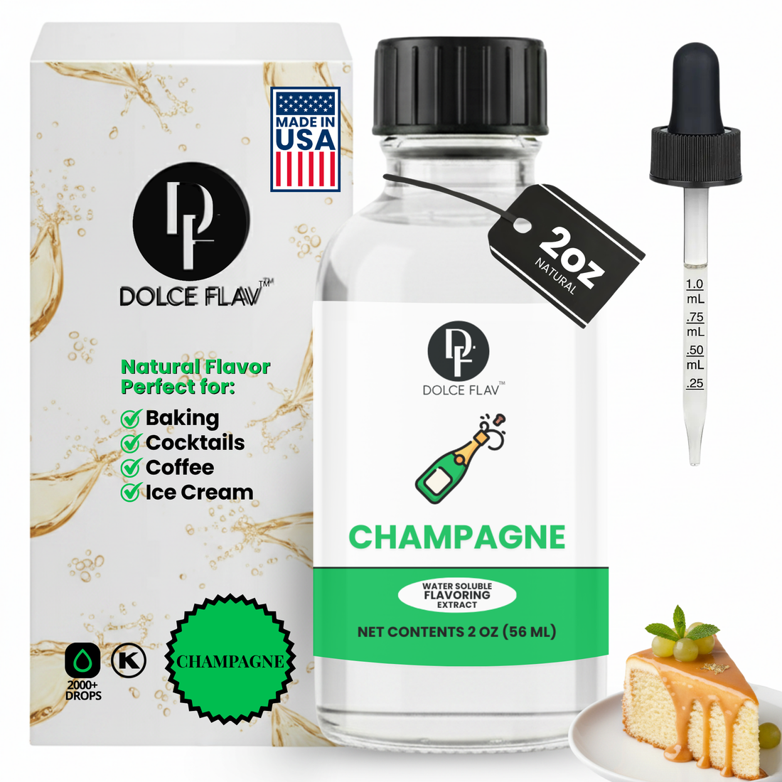 Champagne extract water soluble flavoring for celebration desserts