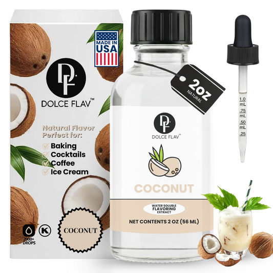 Dolce Flav coconut flavoring extract for beverages, baking, and ice cream