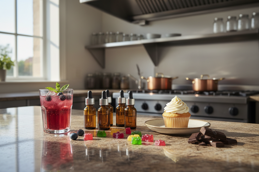 Concentrated food flavoring development with drinks, cupcakes, gummies and chocolate