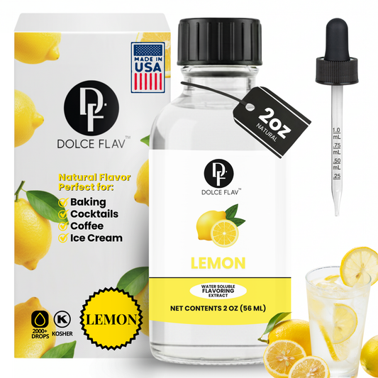 Dolce Flav natural lemon extract for baking, lemonade, and desserts
