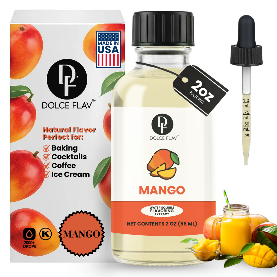 Dolce Flav mango extract, a sugar-free water-soluble flavoring for spa water and drinks