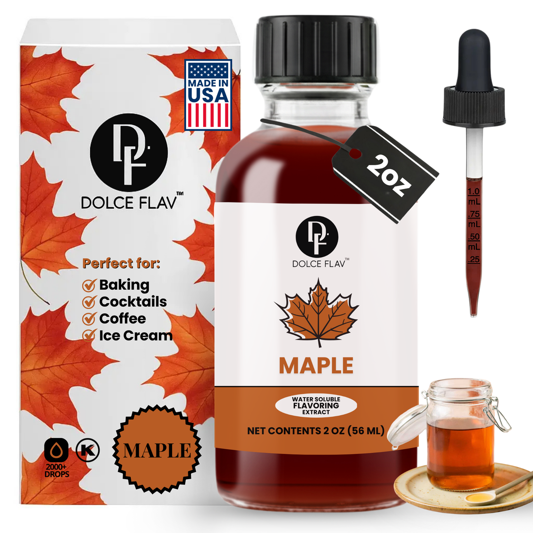 Dolce Flav maple extract bottle for fall baking, frosting, and coffee drinks