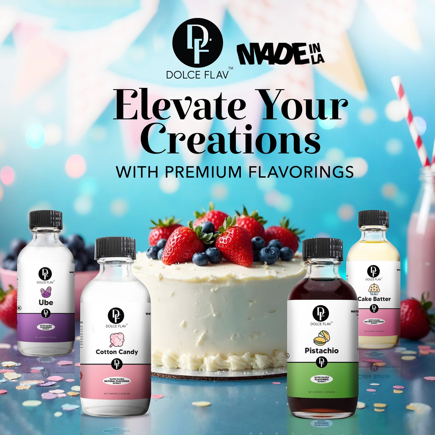 Dolce Flav Flavor Extract Bundle - Cotton Candy, Ube, Pistachio, & Cake Batter