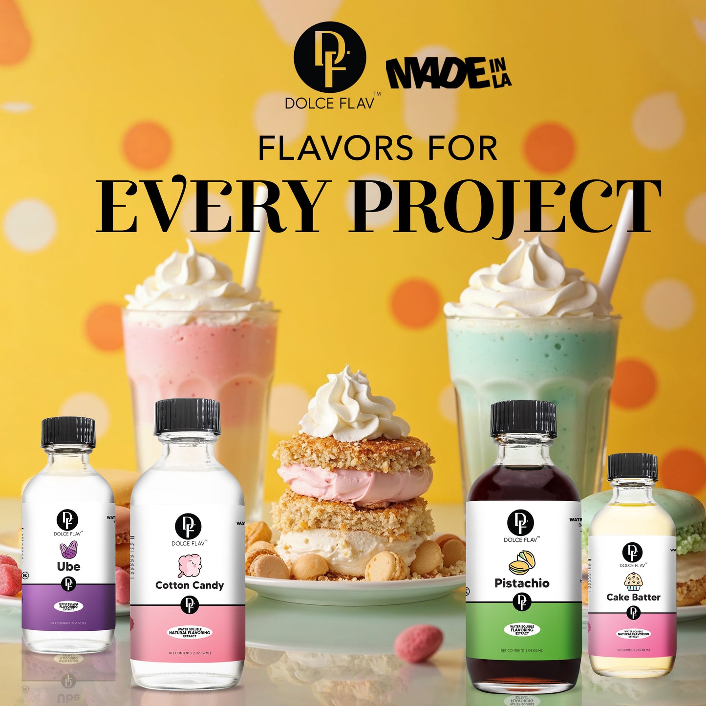 Dolce Flav Flavor Extract Bundle - Cotton Candy, Ube, Pistachio, & Cake Batter