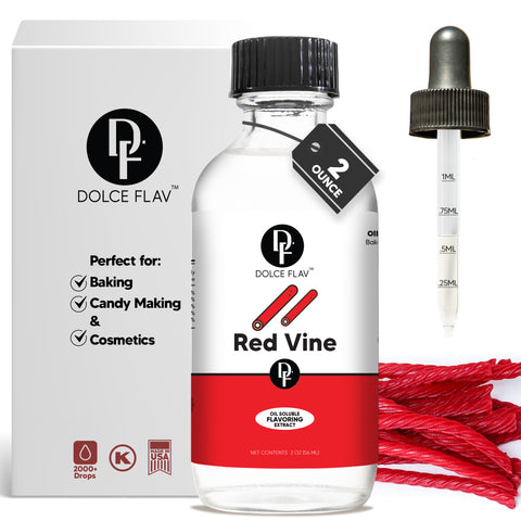 Dolceflav Red vine flavor extract with red vine besides the bottle
