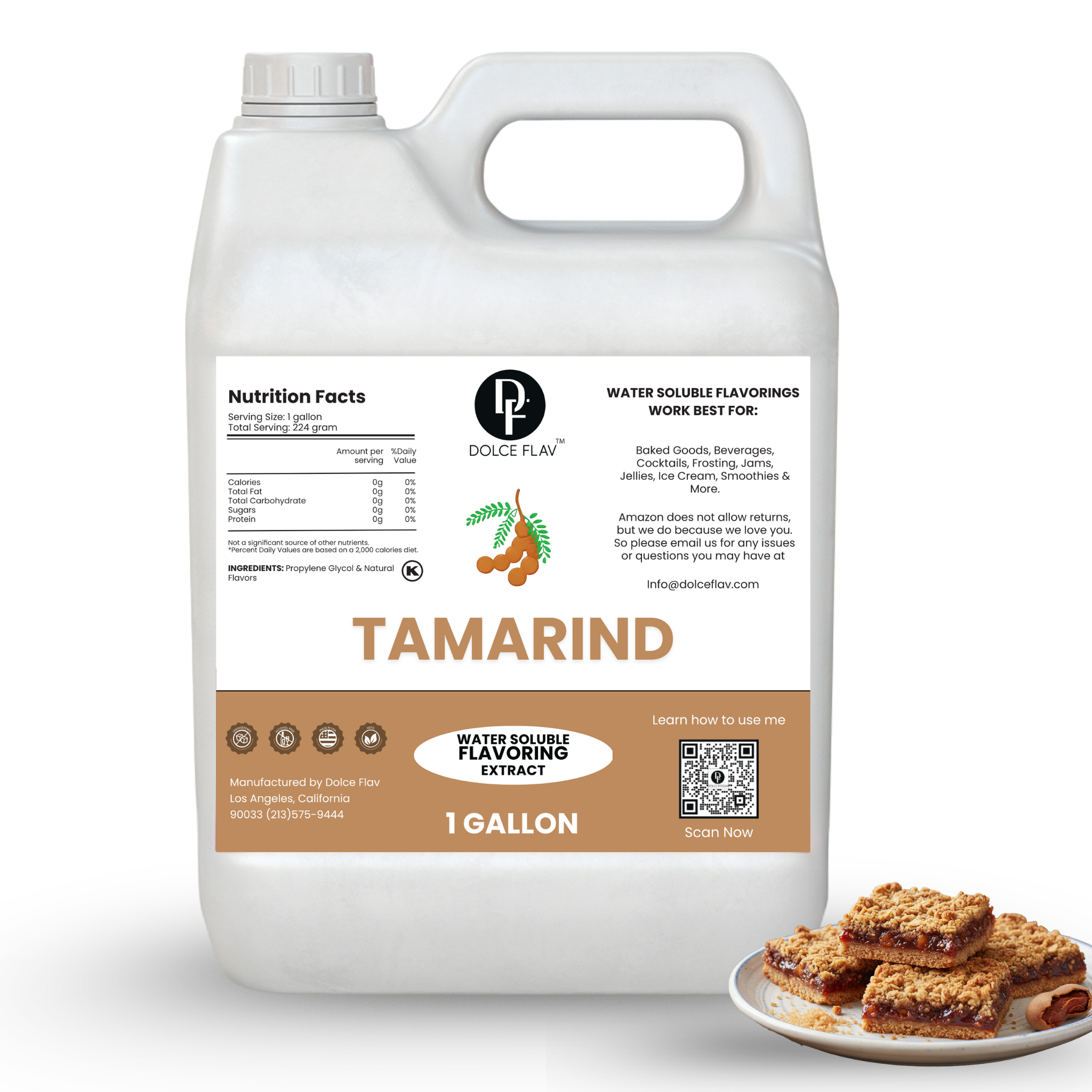 Tamarind flavor extract container with a plate of cookies on a white background