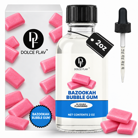 Dolce Flav Bazookah Bubble Gum Flavoring oil-soluble 2 oz bottle with illustrated carton and dropper