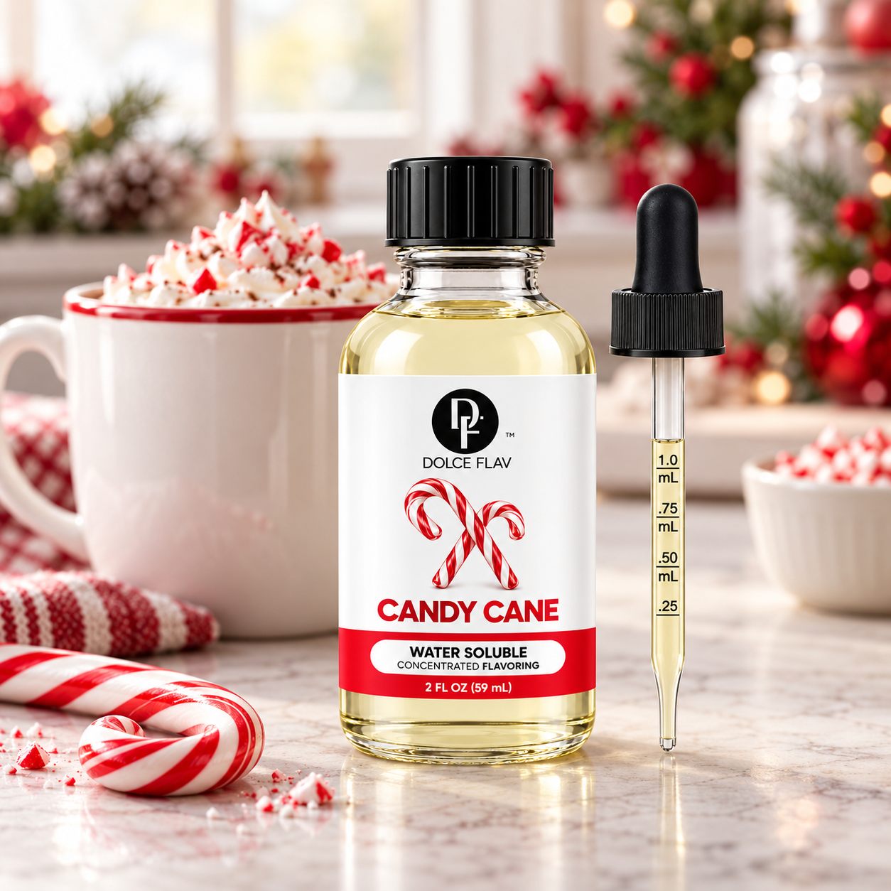 Dolce Flav Candy Cane water soluble flavoring with hot cocoa