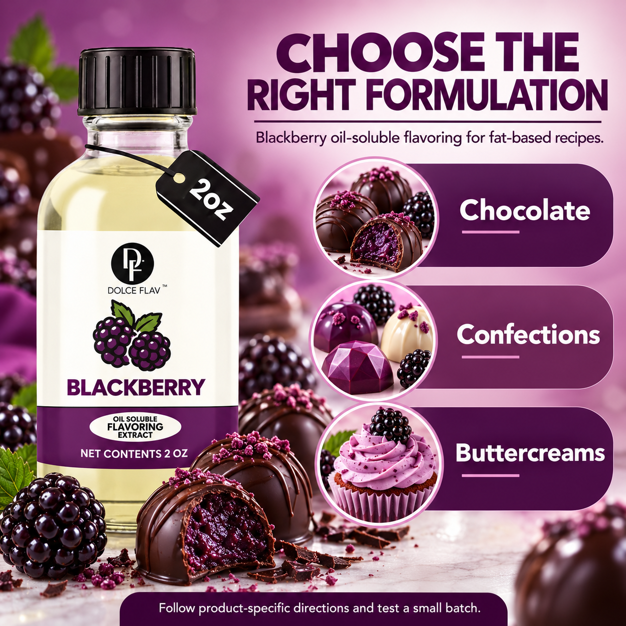 Dolce Flav oil-soluble blackberry flavoring — guide to choosing oil-soluble flavoring for compatible recipes.