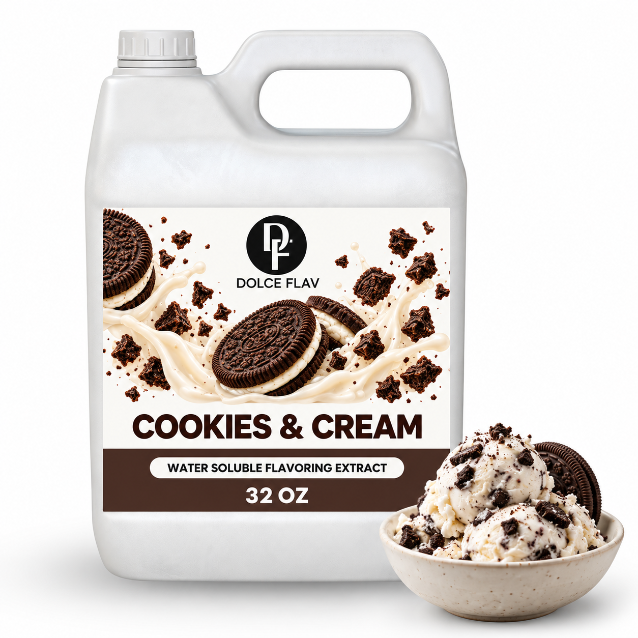 Dolce Flav Cookies & Cream — 32 oz white F-style container