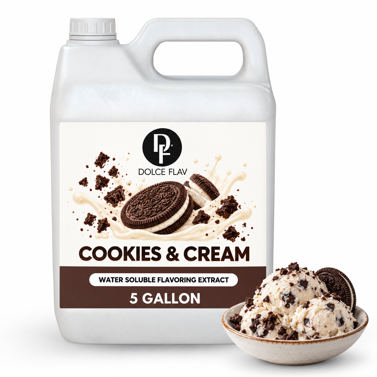 Dolce Flav Cookies & Cream — 5 gallon white F-style container