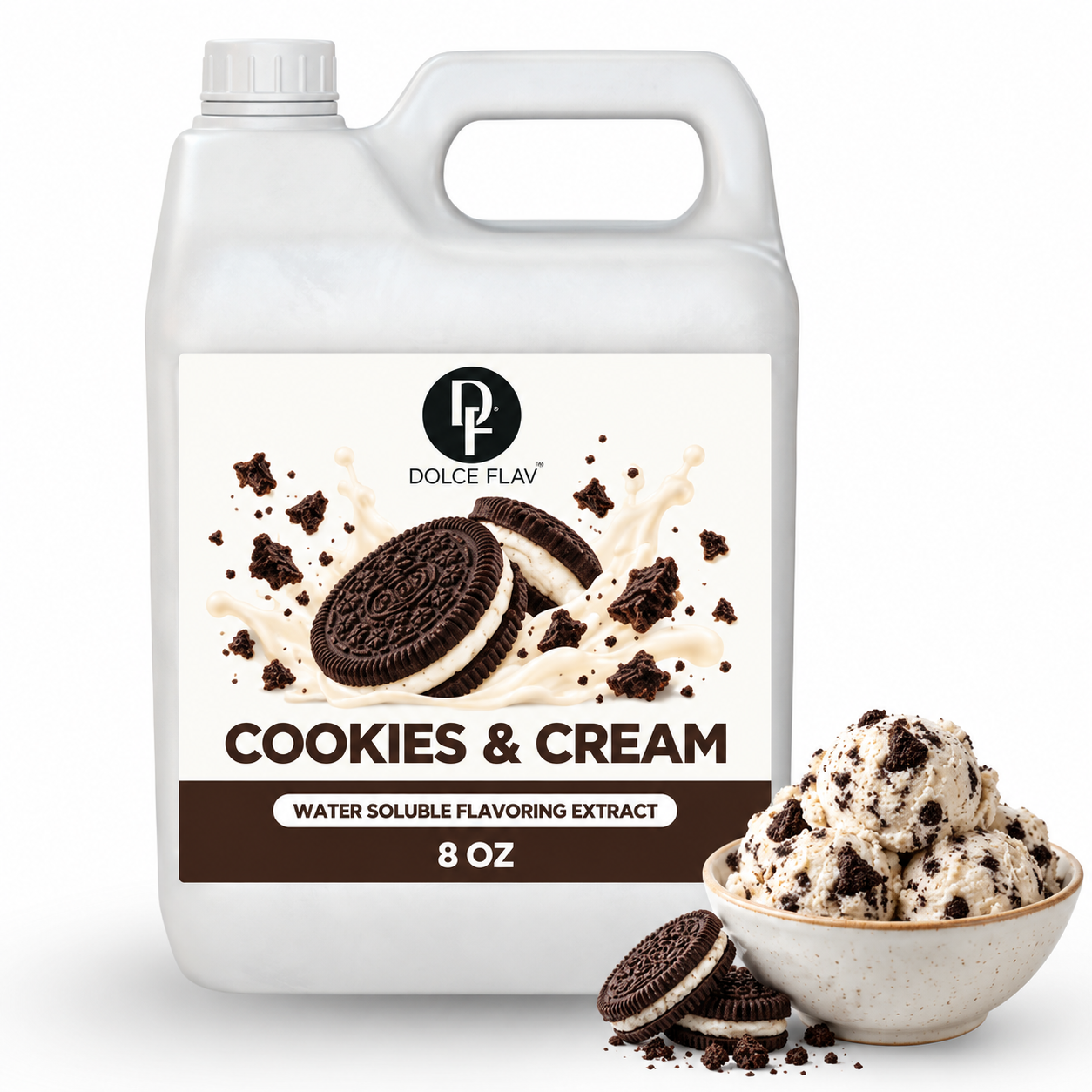 Dolce Flav Cookies & Cream — 8 oz white F-style container