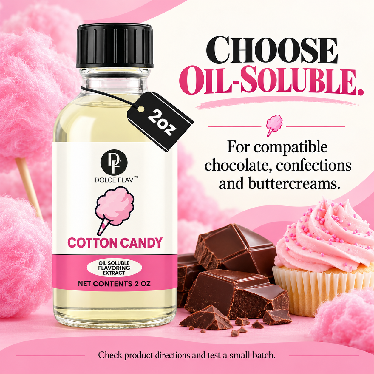 Dolce Flav oil-soluble cotton candy flavoring — guide to choosing oil-soluble flavoring for compatible recipes.