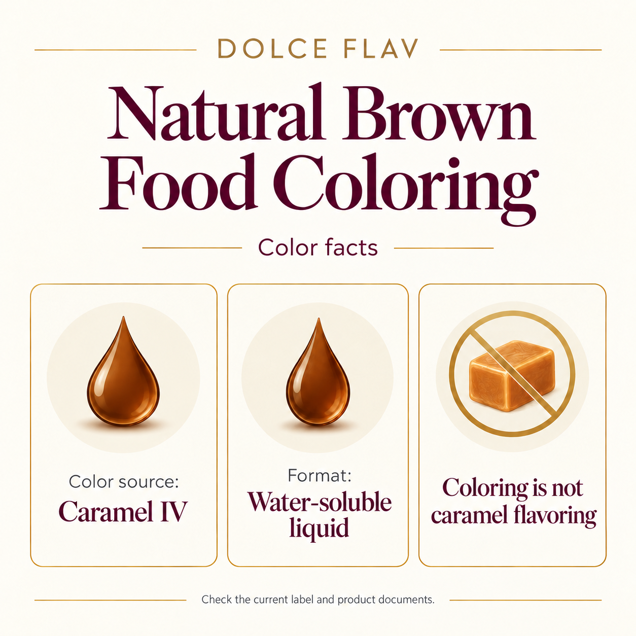 Dolce Flav brown facts guide showing current product facts