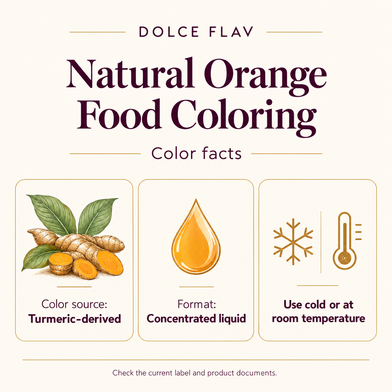Dolce Flav orange facts guide showing current product facts