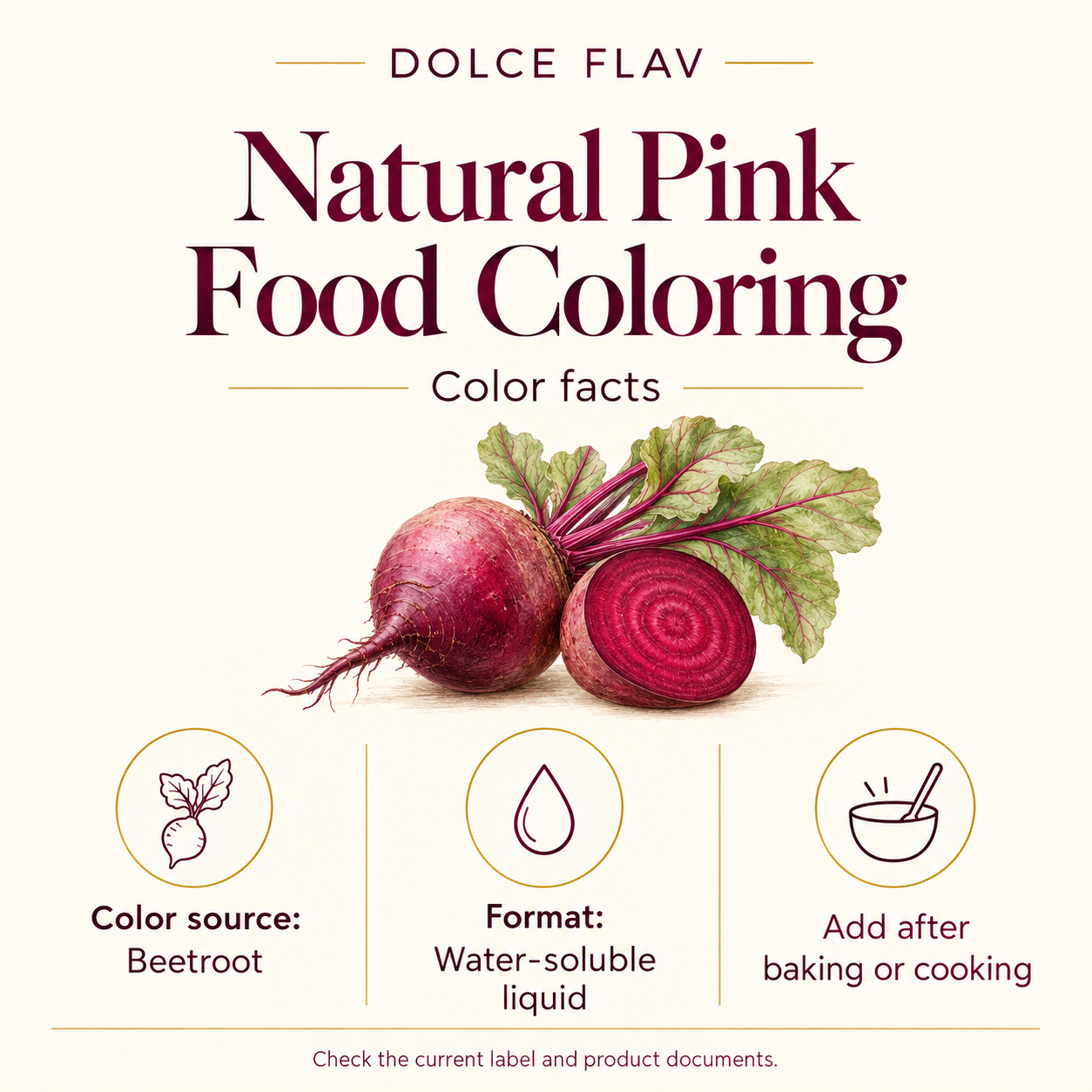 Dolce Flav pink facts guide showing current product facts
