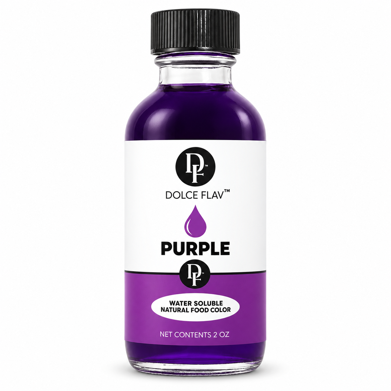 Natural Purple Food Coloring - Water Soluble 2 oz bottle with black cap on a white background