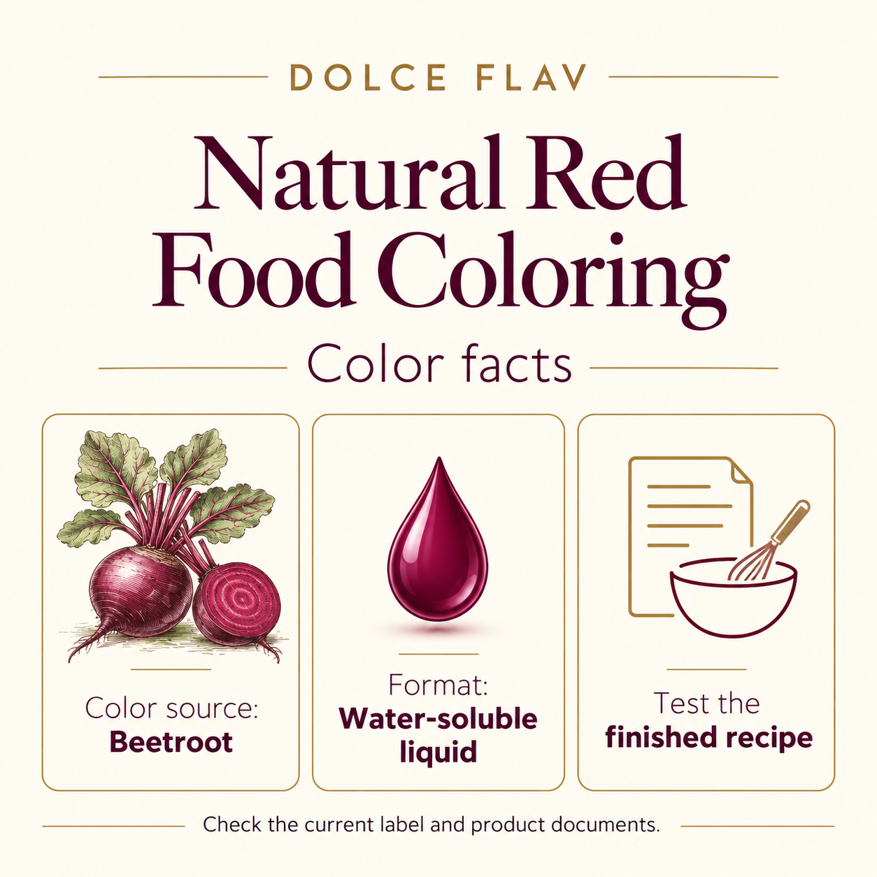Dolce Flav red facts guide showing current product facts