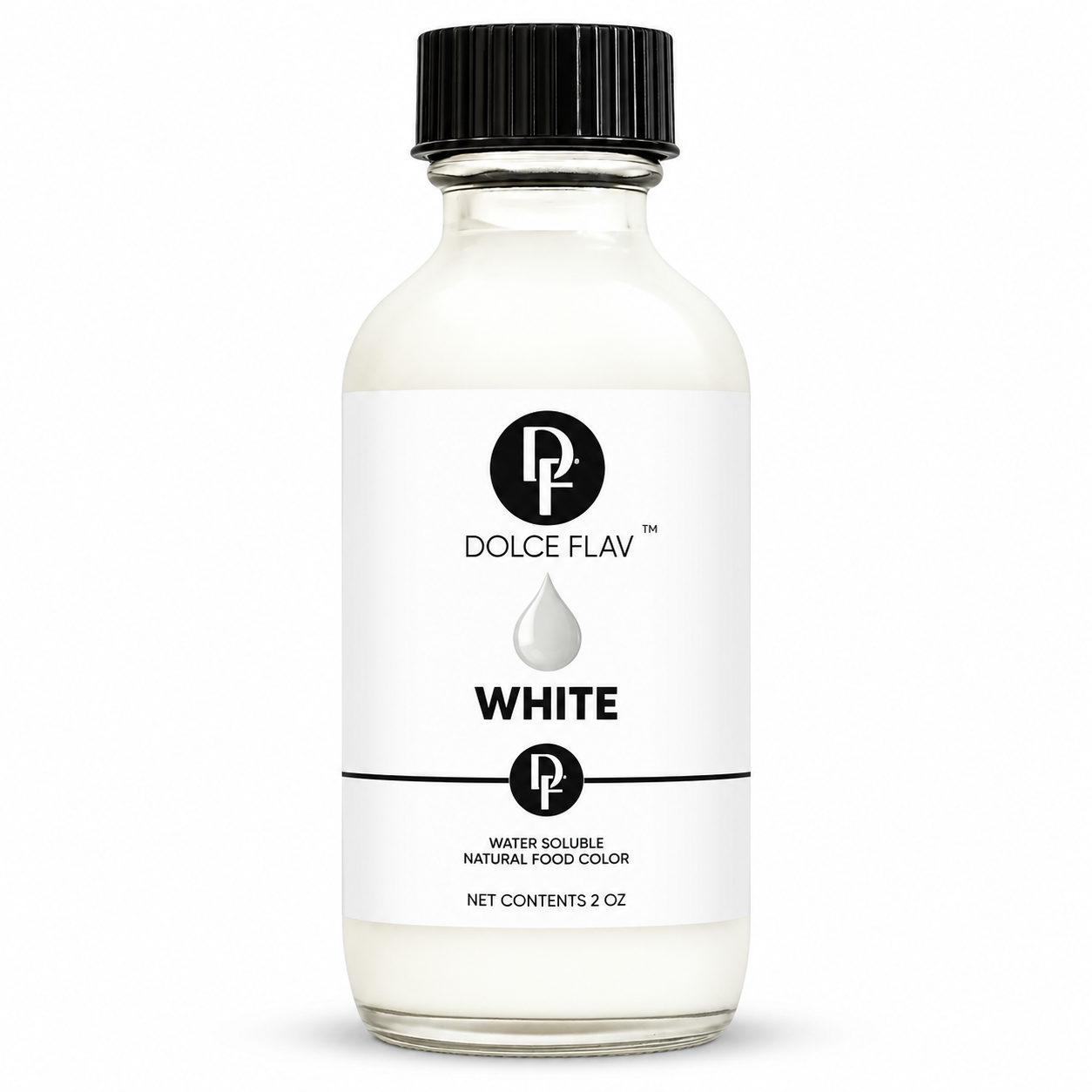 Natural White Food Color - Water Soluble 2 oz bottle with black cap on a white background