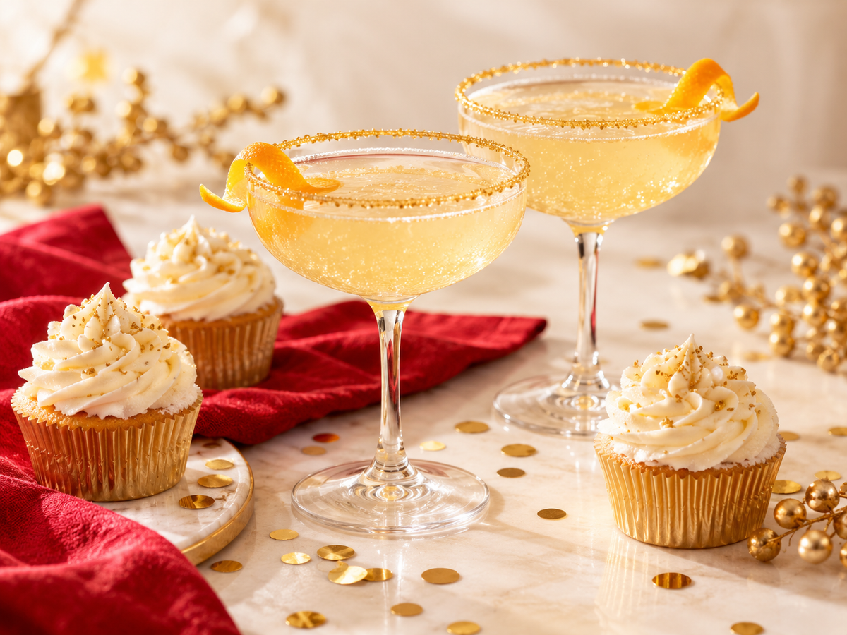 Sparkling citrus drinks and vanilla cupcakes for New Year celebrations