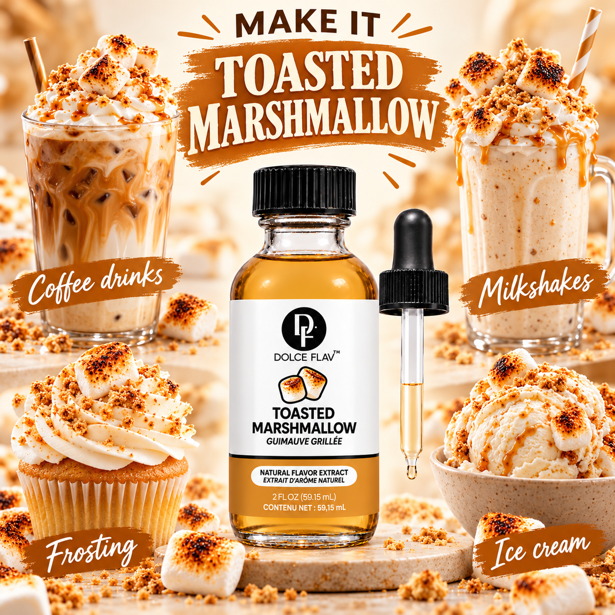 Toasted Marshmallow recipe ideas for coffee, milkshakes, frosting and ice cream