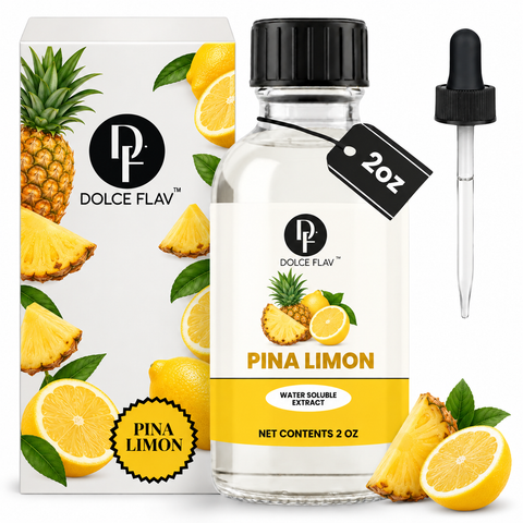 Dolce Flav Pina Limon water-soluble extract, 2 oz bottle with illustrated carton and separate dropper.